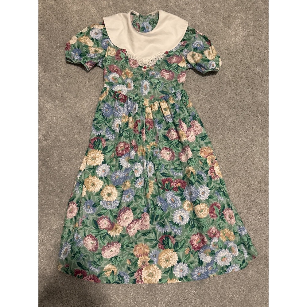 VTG 90s Girls Floral Puff Sleeve Pink Flowers Button Tie Highlights Waist 8-10